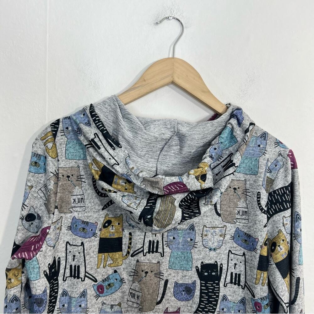 LA Soul NWOT Cute Novelty Cat Gray Hoodie Sweatshirt Size Small - Picture 9 of 13